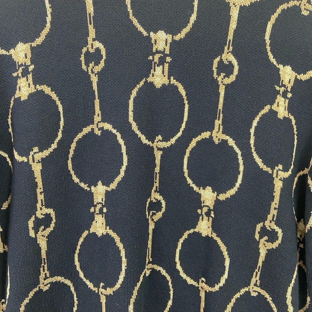 Lauren Ralph‎ Lauren Black Label Medium Blue Gold Chain Sweater Preppy Old Money - Picture 3 of 9